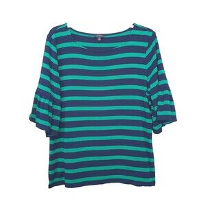 Talbots Green & Blue Striped Elbow Sleeve Knit T-Shirt Size Large